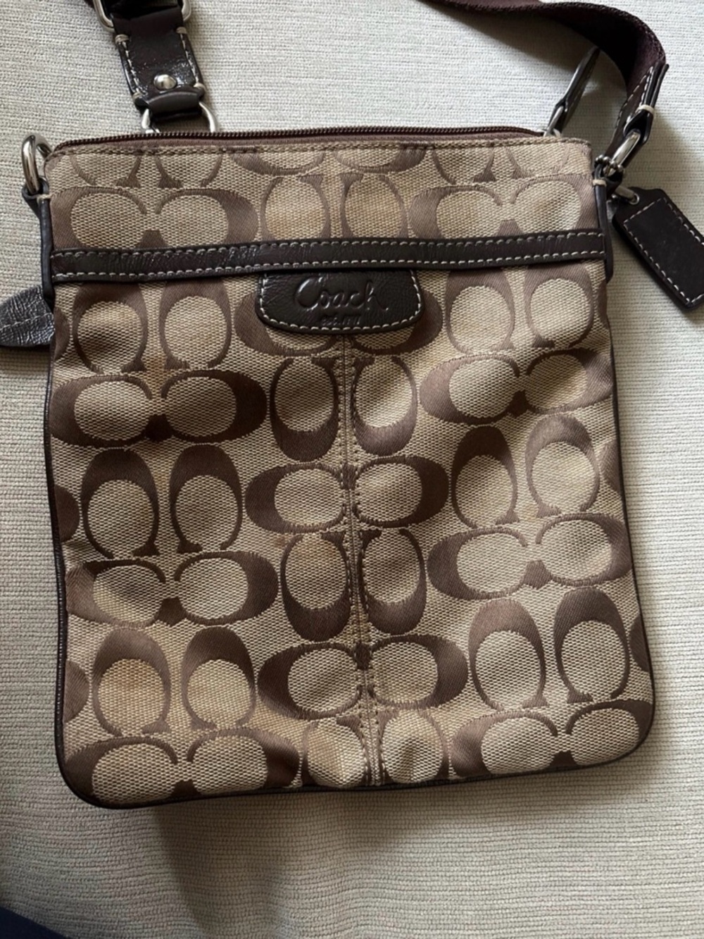 Vintage Coach Brown/Tan Signature Canvas Crossbody Bag